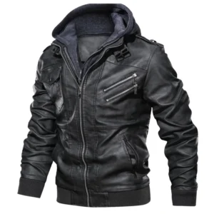 Men's Leather Jacket Slim Fit - Lapel Collar, Full-Zip, Smart Casual