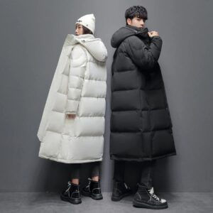 Puffer Trench Coat - Long Hooded Winter Jacket, Heavyweight Full-Zip