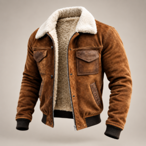 Men's Brown Sherpa  Jacket - Faux Shearling Collar Winter Coat