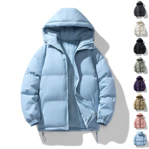Men's Hooded Puffer Jacket – Zip-Up Thick Padded Winter Coat, Loose Fit