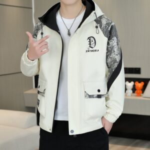 Men's Color Block Hooded Jacket - Urban Streetwear Jacket, Relaxed Fit